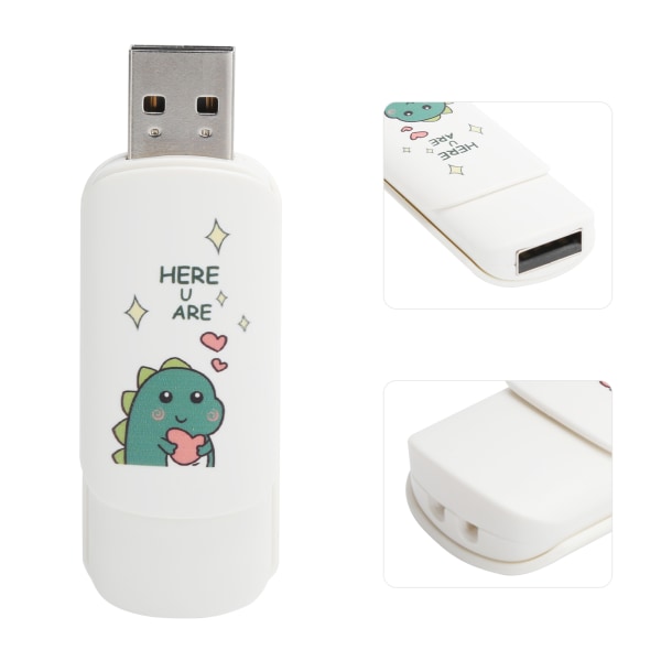 U Disk Slide Cover Typ Tecknad Mönster Bärbar USB minne Memory Stick Datalagring Liten dinosaurie med hjärta 64 GB