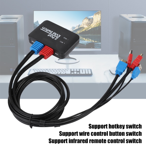 2-portars KVM-switch för Windows/IOS/Linux/Netware/Unix/Android Stöd för infraröd fjärrkontroll