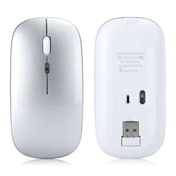 Trådlös mus 2.4G Uppladdningsbar USB Trådlös spelmus med LED Färgglada Ljussilver