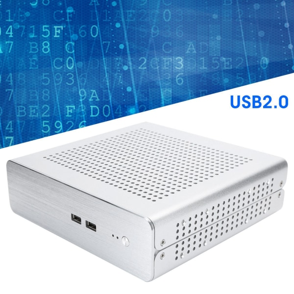 G60S HTPC-chassi helt aluminium DCATX Power Supply MiniITX- case för stationär dator (Silver USB2.0)