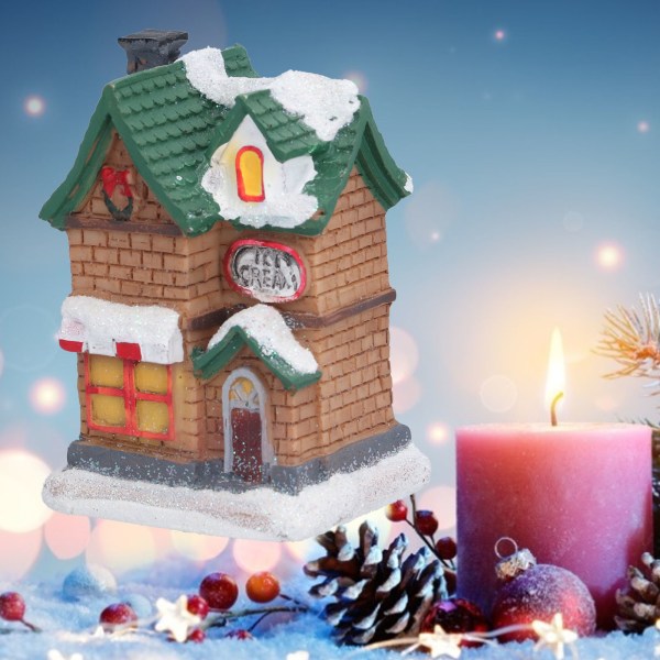 Resin Christmas Scene Village Houses Town med LED-ljusbatteri fungerar för julfestdekoration