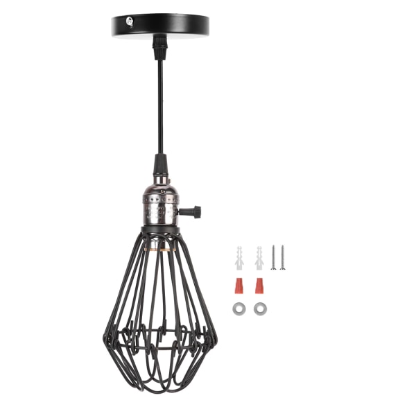 Vintage järnbur E26/E27 industriell LED-taklampa för cafébar 85-245V (svart)