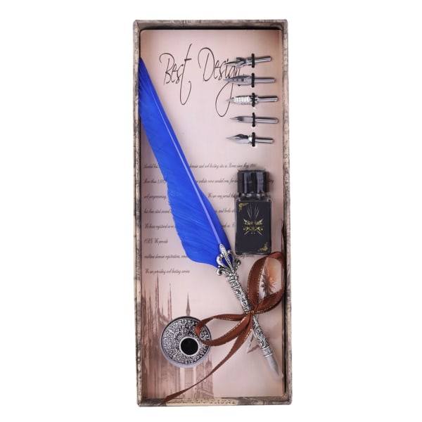 Klassisk Retro reservoarpenna Feather Dip Pen skrivpenna Presentförpackning för jul Valentine Blue