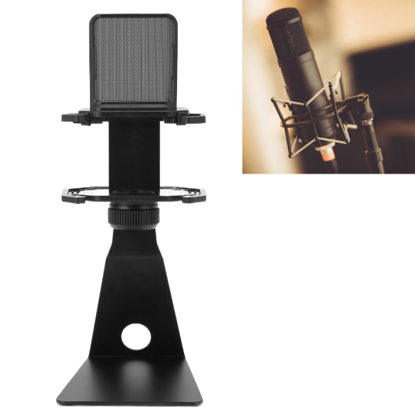 T50 metallmikrofonstativ Bordsmikrofonmontering fyrkantigt stativ med utblåsningsskyddsnät
