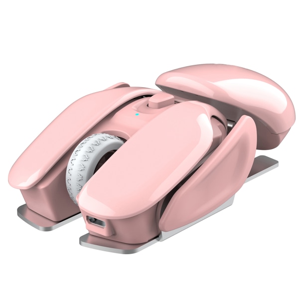 HXSJ trådlös mus 2,4Ghz 4-knapps uppladdningsbar fotoelektrisk 1600Dpi Tyst mus, rosa