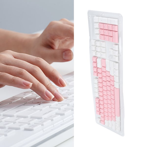 104 st tangentbord Hållbara stabila tvåtonsgenomskinliga bakgrundsbelysta PBT mekaniska tangentbordslock (rosa vit)
