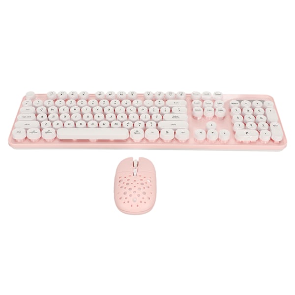 Trådlöst tangentbord och muskombination Pure Color Retro 2.4G trådlös tangentbordsmus med runda knappsatser och numeriskt tangentbord Rosa kort