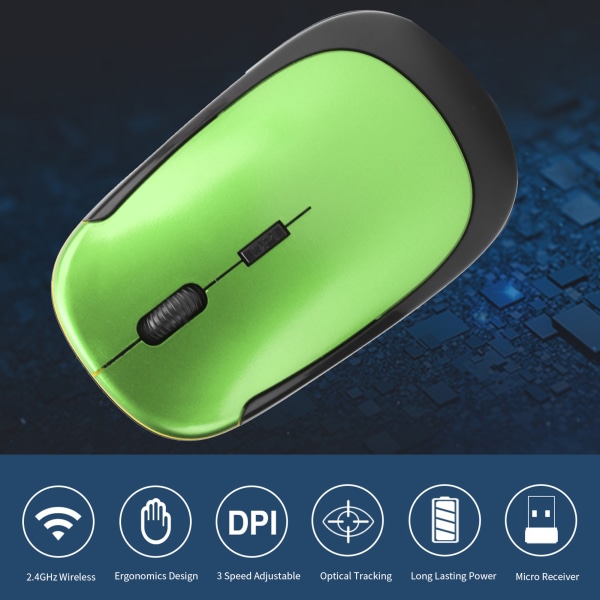 2,4G trådlös mus Justerbar optisk USB mottagare Tillbehör för bärbar dator 1600dpiGreen