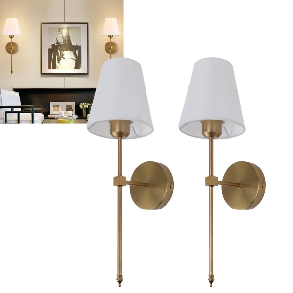 Vägglampetter uppsättningar med 2 stycken trådbundna badrumslampor med vit lampskärm E26 E27 vägglampshållare 85‑265V guld