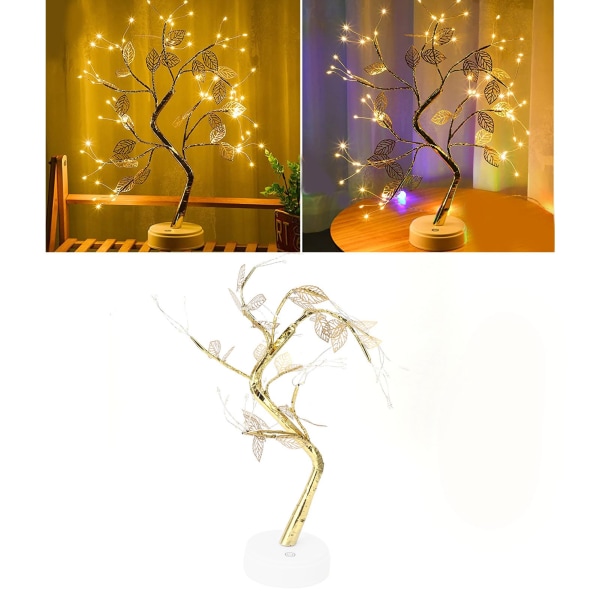 Trädformsljus DIY 72LEDs konstgjorda gyllene blad trädlampa USB batteridriven hemfest Holiday Födelsedagsdekorationsljus