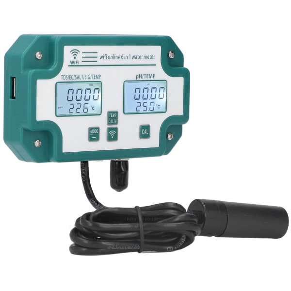 Online 6 i 1 vattenkvalitetstestare Online trådlös fjärrövervakning PH SG EC-mätare Digital multiparameter för AquariumEU-kontakt 230V