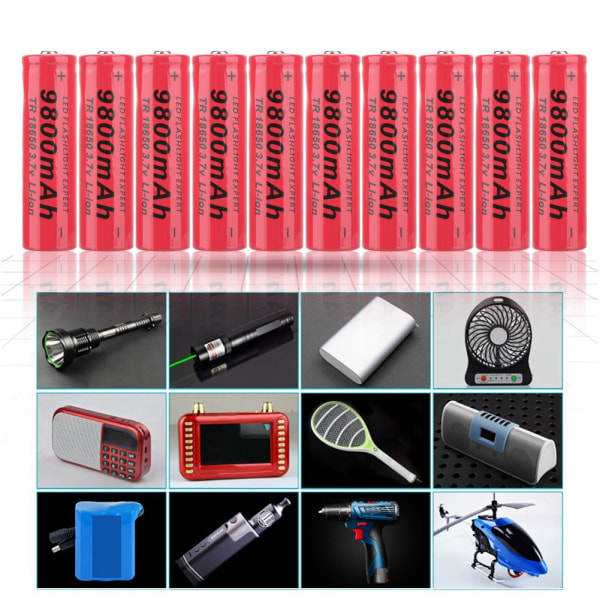 10PCS 18650 9800mAh uppladdningsbart batteri Ministorlek Bärbar Stor kapacitet Röd