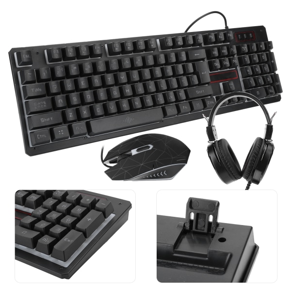 3st Trådbundet tangentbord Mus Headset Set Gaming Bakgrundsbelysning Tangentbord för bärbar dator Svart