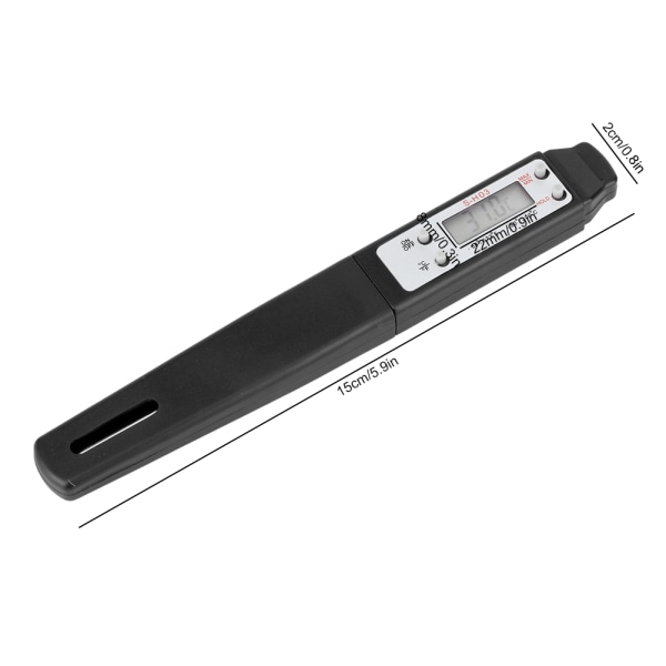 Bärbar digital termometer av penntyp med lång sond för matlagning i köket BBQ Kött Fry Mat MjölkSvart