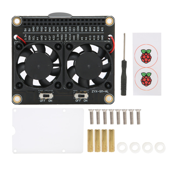 Kylfläkt för Raspberry Pi 4B 3B+/3B 3A+ Dual CPU Cooler GPIO Expansion Board med LED
