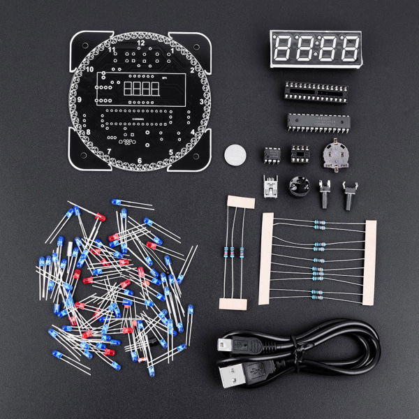 Gör-det-själv-ljuskontroll Rotation Digital LED Elektronisk temperaturklocka Kit Suite W/ USB -kabel Grön