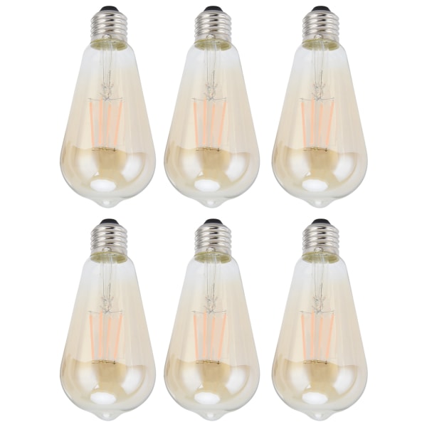 6ST ST64 LED-glödtrådslampa Antika Vintage -lampor E27 Bas Guld Glaslampa Varmt ljus Heminredning 110V