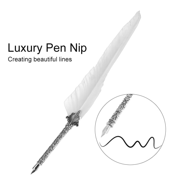 Klassisk Retro reservoarpenna Feather Dip Pen skrivpenna Presentask för jul Valentine White