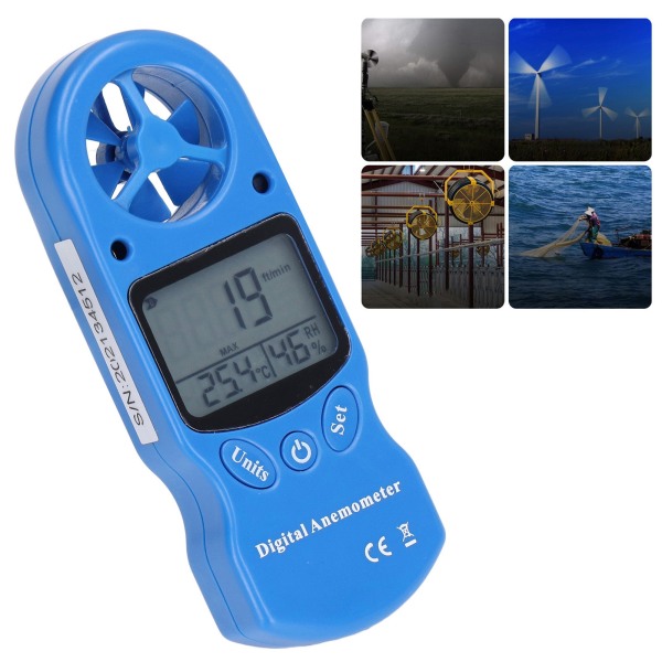 3V digital vindmätare Multifunktions handhållen vindhastighetsmätare Blå temperatur vindmätare