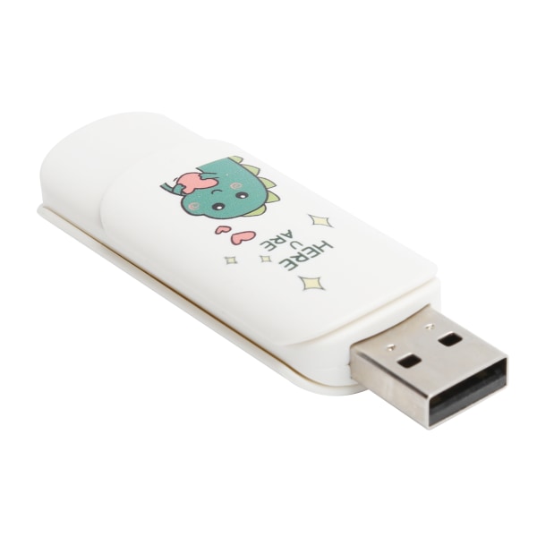U Disk Slide Cover Typ Tecknad Mönster Bärbar USB minne Memory Stick Datalagring Liten dinosaurie med hjärta 64 GB