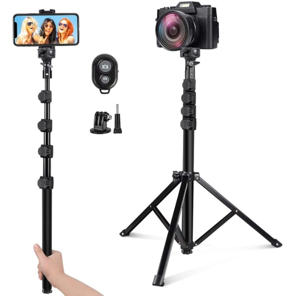 62 tums Selfie Stick-stativ förlängbart stativ för mobiltelefoner kompatibelt för IOS Android-telefon actionkamera