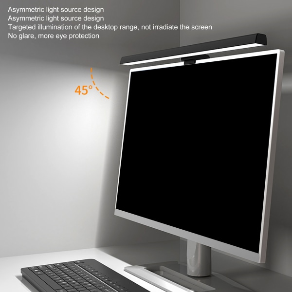 Monitor Light Bar 3 växlande ljuslägen Steglöst dimbar pekkontroll Datorskärm Light Bar för Office Home Svart