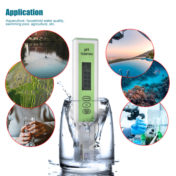 Multifunktionell PH-testare Hög noggrannhet RH-temperatur PH-mätare Vattenkvalitetstestpenna för akvarium