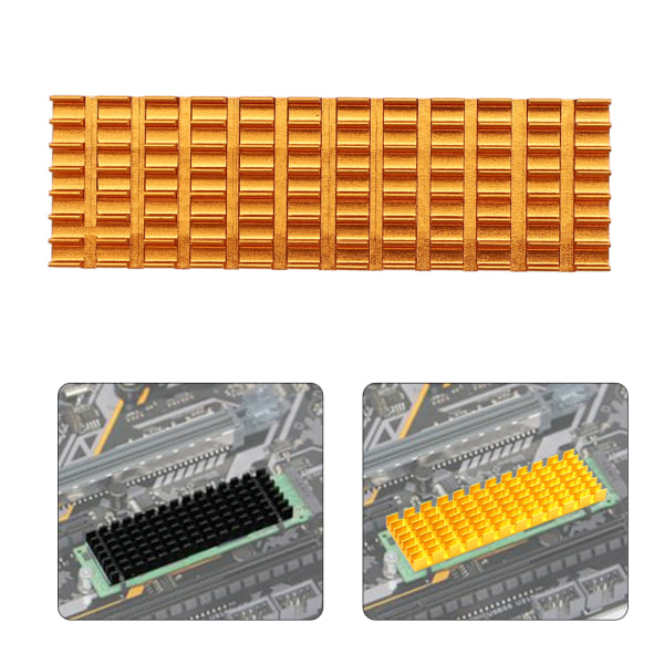 M.2 SSD 2280 PCIE Solid State Drive Kylfläns kylfläns 70x22x6 mm för stationära datorer Golden