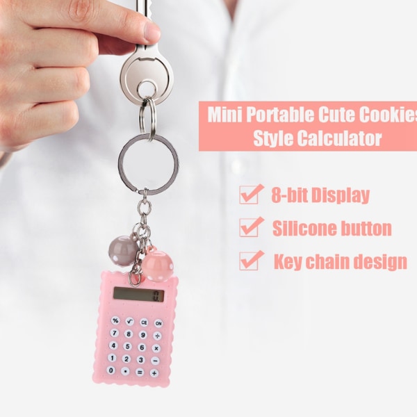 Mini Portable Cute Cookies Style Key Chain Calculator Candy Color Pocket Calculator (rosa)