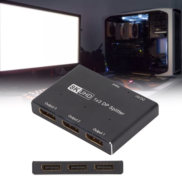 1x3 DisplayPort Splitter 8K 30Hz 4K 144Hz Triple MST SST Hub 1 in 3 Out DP Splitter för hemmabio skolhotell