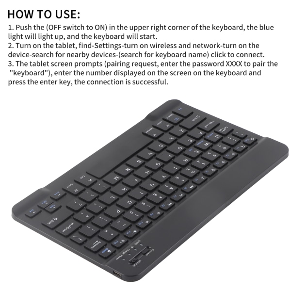 Trådlöst Bluetooth tangentbord 10 tum Lättvikts UltraWide för Android IOS/Windows (svart)