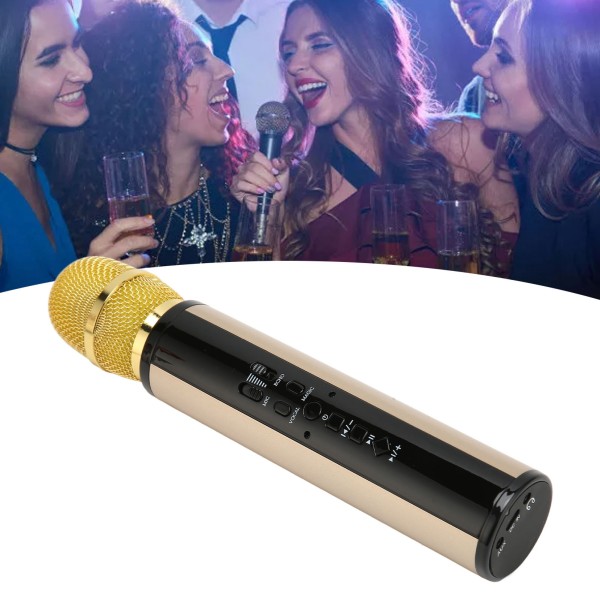 Bluetooth Handhållen Mikrofon Brusreducering Stereo Trådlös Karaoke Mic med inspelning för Smartphone PC Guld