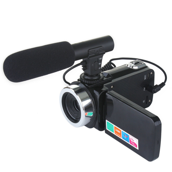 Videokamera Videokamera Full HD-vloggningskamera med extern mikrofon