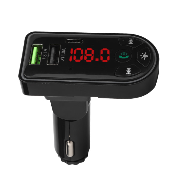 Bil FM-sändare Bluetooth 5.0 MP3-spelare USB -laddare Ambient Light med LED-skärm