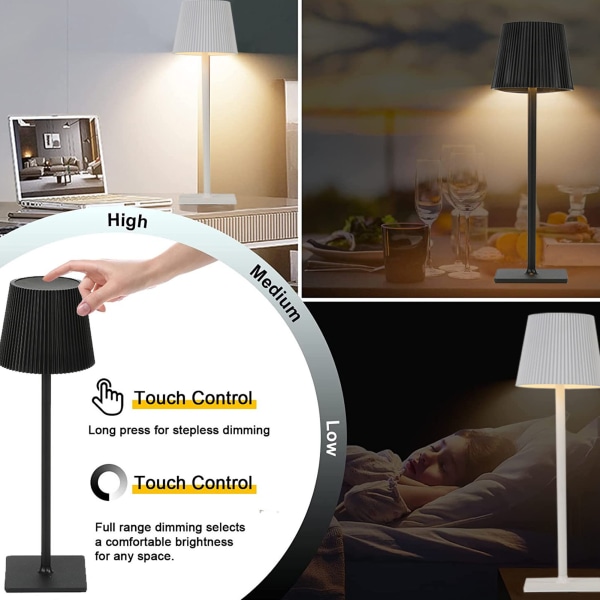 Sladdlös bordslampa Plisserad lampskärm Uppladdningsbar LED-lampa Heminredning för läsning Vitt