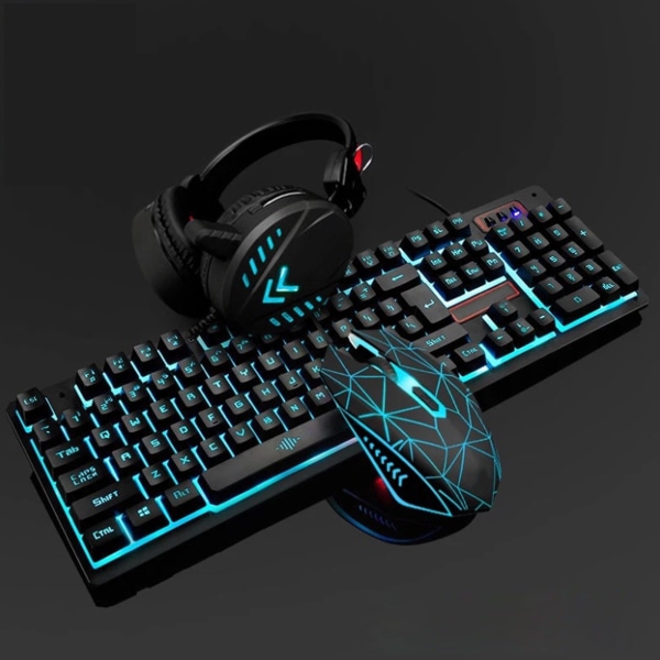 3st Trådbundet tangentbord Mus Headset Set Gaming Bakgrundsbelysning Tangentbord för bärbar dator Svart