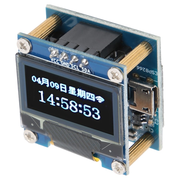 Klockmodul 0,96 tum OLED-skärm WiFi PCB-kort MICRO USB 5V med 40mAh knappbatteri