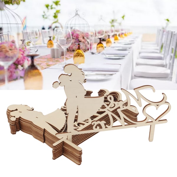 10 st Bröllopsväxtetiketter Kramar parbild Romantisk DIY-färgning poppel Plywood Bröllopsväxtmarkörer för dekoration