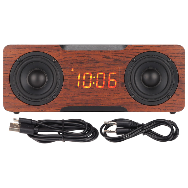 Trä Bluetooth högtalare Digital klocka Trådlös högtalare stöder Bluetooth AUX-minneskort uppspelningBrown Wood Grain