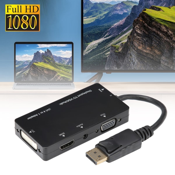 4-i-1 Adapterkabel Displayport till HDMI/VGA/DVI/Audio Converter Multifunktion
