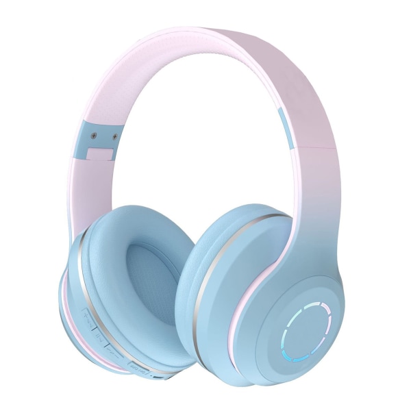 Bluetooth hörlurar Kraftigt basbrusreducerande hopfällbar gradientfärg Trådlöst headset med ljus för telefon bärbar dator Blå