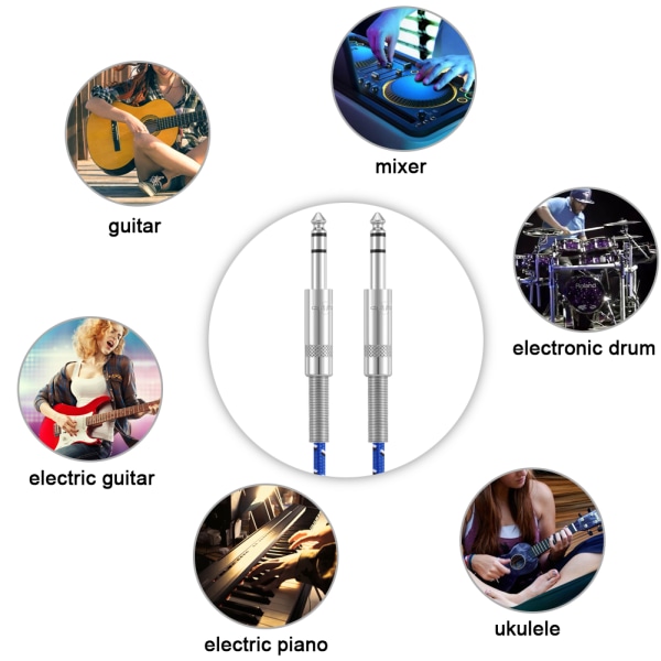 Gitarrkabel Stereo Audio hane till hane tråd sladd 6,35 mm rak kontakt för musikinstrument 1 m