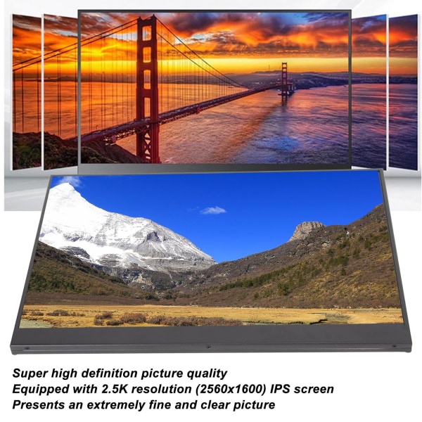 Bärbar bildskärm 14 tums 2,5K inbyggda dubbla högtalare Lättvikts gamingskärm Laptopskärm för PS4 för switch