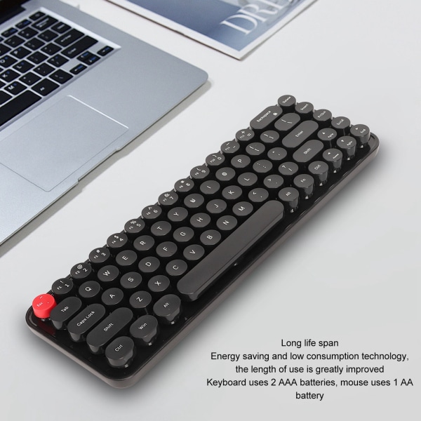 Skrivmaskin tangentbord och mus Combo 68 tangenter 2,4 GHz stabil överföring Batteridrivet Retro skrivmaskin Tangentbord för Windows Svart