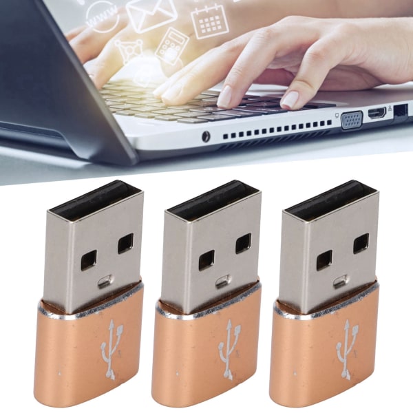 3-pack USB 2.0 hane till TypeC hona U-diskadapter Metall USB till TypeC-adapter för bärbar mobiltelefon (guld)