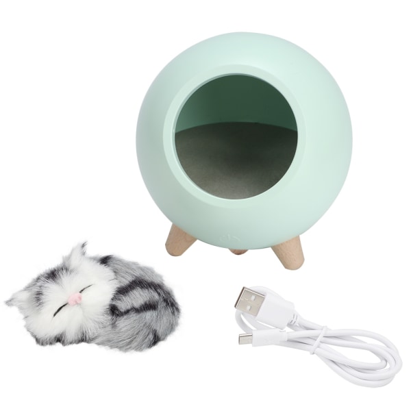 Söt katt Nattlampa Litet husdjurshus LED Nattlampa Sovrumsbelysning Atmosfärlampa Grön