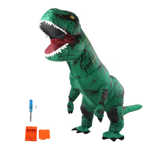 Dinosauriekostym T Rex Uppblåsbar Dinosaurieblow Up-dräkt för Halloween Cosplay Party Jul Vuxen 150‑190cm Grön