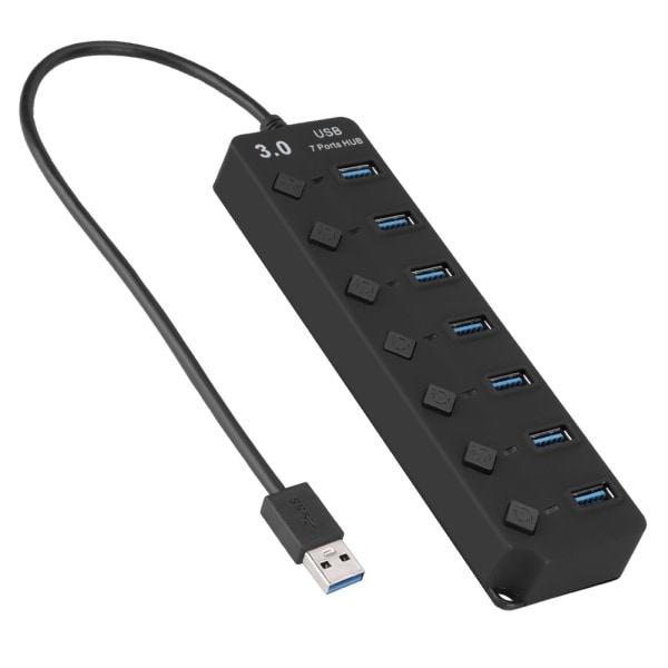 7-portars USB 3.0 Hub 5GB/S Höghastighet med nyckelbrytare Power USB HUB för PC (svart)