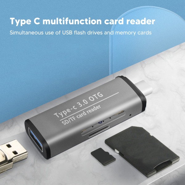 3 i 1 USB minneskortläsare 5 Gbps Plug and Play Bärbar OTG-kortläsare med snodd för telefon-PC