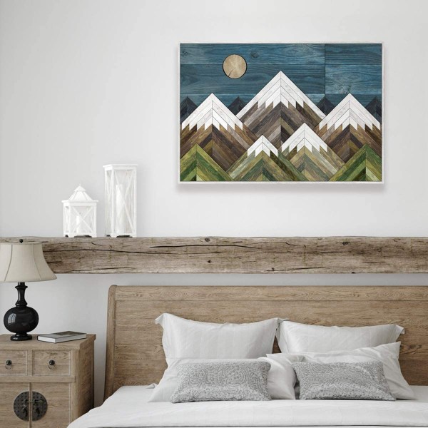 Berg trä vägg konst dekor grön bergstopp Blå berg topp dekorativ målning